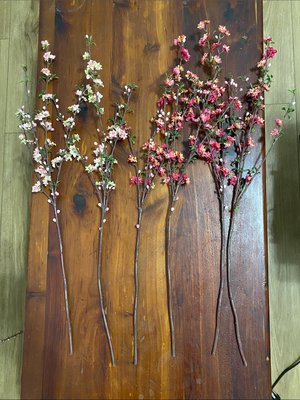 Faux Floral blossom stems in pink and cream 6 stems